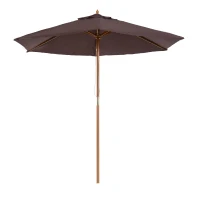 Outsunny 2.5m Wood Garden Parasol Sun Shade Patio Outdoor Wooden Umbrella Canopy Coffee(m-14)