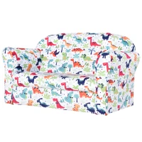 HOMCOM Sofá Infantil con Estampado de Dinosaurios con Respaldo y Reposabrazos Incorporados y Cómodo Acolchado Para +12 Meses 76x39x44 cm(m-10)