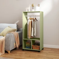 HOMCOM Open Wardrobe on Wheels, Bedroom Wardrobe with Clothes Hanging Rail, 2 Storage Shelves, Mobile Garment Rack for Cloakroom, Hallway, Green(m-7)