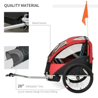 HOMCOM Child Bike Trailer Foldable 2-Seat Baby Transport Carrier with Storage Bag Five-point Safety Harness Hitch Coupler Red(m-5)