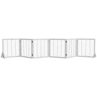 PawHut 6 Panels Pet Gate, Wooden Foldable Dog Barrier w/ Two Support Feet, for Small, Medium Dogs - White(m-1)
