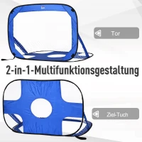 HOMCOM Fußballtore, Pop Up Tor, Tragbares Fußballnetz, 2er Set Minitore, mobil mit Tragetasche, Faltbar, Blau, 123 x 80 x 80 cm(m-5)