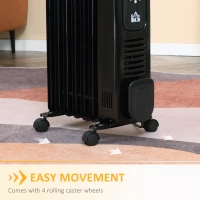 HOMCOM 1500W Digital Oil Filled Radiator, 7 Fin, Portable Electric Heater with LED Display, Built-in Timer, 3 Heat Settings, Safety Cut-Off and Remote Control, Black(m-7)