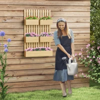 Outsunny Jardinière murale potager avec 5 bacs treillis en bois massif amovibles 60 x 16 x 100 cm(m-2)