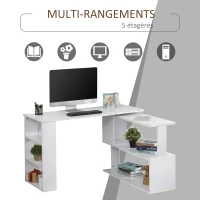 HOMCOM Bureau d'angle table de salle à manger avec rangement bureau informatique modulable bibliothèque intégrée + étagère 3 niveaux blanc(m-4)