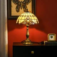 HOMCOM Lámpara de Mesa Hecha a Mano Estilo Clásico Lámpara de Noche de Vidrio para Dormitorio Salón Ø30x48 cm Multicolor(m-2)