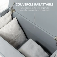 HOMCOM Coffre de rangement avec charnières de sécurité boîte de rangement en bois coffre à jouets couvercle rabattable gris(m-4)