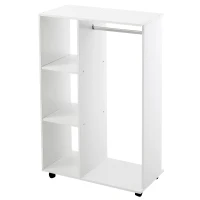 HOMCOM Kleiderschrank auf Rollen, mobile Garderobe, Garderobenschrank, Rollbarer Kleiderständer, 80 x 40 x 128 cm, Weiß(m-9)