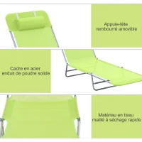 Homcom Chaise Longue Pliante Bain de Soleil inclinable transat textilene lit Jardin Plage Vert(m-5)