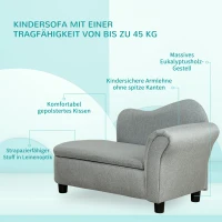 HOMCOM Kindersofa, Récamiere, verstecktes Staufach, Rahmen aus Eukalyptusholz, grau, 80 x 40 x 49cm(m-4)