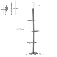 PawHut Árbol Rascador para Gatos de Suelo a Techo Torre para Gatos con Altura Ajustable 43x27x228-260 cm Gris(m-3)