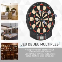 HOMCOM Cible jeu de fléchettes électronique 26 Jeu principals et 185 jeux variations cibles électroniques pour 8 joueurs 30 flechette pointe affichage LCD haut-parleur noir(m-6)