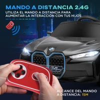 HOMCOM Coche Eléctrico para Niños 37-72 Meses Autorización BMW I4 con Control Remoto y Cinturón de Seguridad 115x67x45cm Negro(m-5)