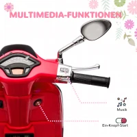 AIYAPLAY Elektro-Motorroller für Kinder, Vespa, Musik & Scheinwerfer, 107x47x73 cm, Rot(m-5)