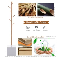 HOMCOM Perchero de Pie con Zapatero Colgador Tipo Árbol Moderno 6 Ganchos para Colgar Ropa Bolsa Banco con Almacenamiento Pasillo Entrada Bambú y MDF 40x30x180cm(m-6)