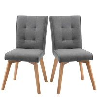 HOMCOM 2er-Set Esszimmerstühle mit Rückenlehne Wohnzimmerstuhl Küchenstühle Polsterstuhl mit Rückenlehne Retrodesign Leinen-Polyester-Gewebe Schaumstoff Gummiholz Grau 45 x 61,5 x 94 cm(m-10)