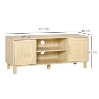 HOMCOM Mobile Porta TV con Vani Aperti e Ante in Rattan, Mobiletto per TV Fino 50", 115x40x48cm, Colore Legno(m-3)