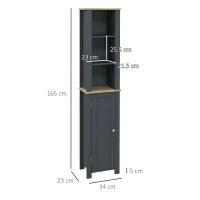 kleankin Colonna Bagno Salvaspazio con Armadietto e 3 Ripiani Aperti in Legno, 34x23x165cm, Grigio(m-3)