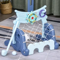 HOMCOM Basketballständer Set 4-in-1 Kinder Basketballkorb Sportaktivitätscenter Fußball- /Golfspiel für 3-6 Jahre Kinder höhenverstellbar Blau 58 x 56 x 154 cm(m-9)