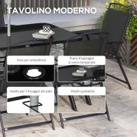 Outsunny Set da Giardino con Tavolo da Pranzo, 6 Sedie Pieghevoli e Ombrellone a Manovella, Grigio e Nero(m-4)
