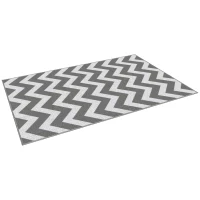Outsunny Outdoor-Teppich, wasserdicht, doppelseitiges Design, hochwertige Kunststofffaser, hellgrau+weiß, 121 x 182 cm(m-10)