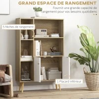 HOMCOM Bibliothèque scandinave meuble de rangement dim. 80L x 23,5l x 123H cm 5 niches placard 2 portes pieds effilés inclinés(m-4)