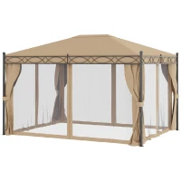 Outsunny Pavillon Gartenpavillon 3x4 m Gartenzelt Festzelt Partyzelt mit 4 x Seitenwände Moskitonetz Metall Polyester Beige(m-10)