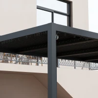 Outsunny Pergola 3 x 6 m  pergola d'extérieur tonnelle avec persiennes manivelle, toit réglable en aluminium crochets gris foncé(m-9)