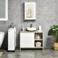 kleankin Mueble Bajo Lavabo Mueble de Lavabo Moderno Mueble de Baño con Compartimentos y Puerta 77x45x60 cm Blanco y Natural(m-6)