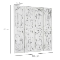 HOMCOM Biombo Divisor Separador de Ambientes de 4 Paneles Plegables de Madera de Paulonia 160,5x170 cm Blanco Rústico(m-3)