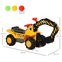 HOMCOM 4 en 1 Excavadora Juguete para Niños +18 Meses Tractor Infantil con Pala Caja Oculta de Almacenaje Aro de Baloncesto Volante Giratorio 98x30x46 cm Amarillo(m-3)