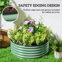 Outsunny Galvanised Raised Garden Bed with Safety Edging, Outdoor Raised Planter Box with Gloves, 120 x 120 x 43cm, Light Green(m-6)