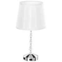 HOMCOM Lampada da Tavolo con Cristalli e Porta USB, in Metallo, Vetro e Poliestere, Ø23x45 cm, Bianco e Argento(m-10)