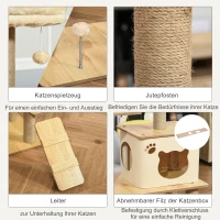 PawHut Kratzbaum Katzenbaum für Katzen Kletterbaum aus Holz mit Katzenhöhle Jutestämmen großer Plattform Spielbälle 130 cm Höhe stabil Plüsch Gelb 60 x 40 x 130 cm(m-5)