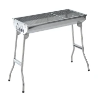 Outsunny Barbacoa Portátil y Plegable de Acero Inoxidable con Parrilla de Carbón BBQ de Picnic Camping Jardín 73x33x71 cm Plata(m-1)