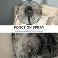 HOMCOM Ventilateur brumisateur silencieux 90 W sur roulettes 3 modes 3 vitesses, télécommande, minuterie, oscillation, noir(m-4)