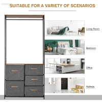 HOMCOM Chest of Drawers with Coat rack Steel Frame 5 Drawers  Bedroom Hallway Home Furniture Black Brown(m-6)