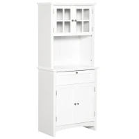 HOMCOM Hochschrank Küchenschrank Sideboard Vitrinenschrank Kommode mit Schublade Glastüren vielem Stauraum für Küche Wohnzimmer MDF Weiß 68,6 x 40 x 164 cm(m-1)
