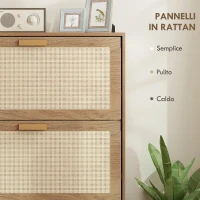 HOMCOM Mobile Scarpiera per 18 Paia di Scarpe con 3 Cassetti Ribaltabili in Legno e Rattan, 80x25x120 cm, Marrone(m-8)