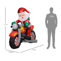 Outsunny Weihnachtsmann auf Motorrad, Gartendeko, LEDs, aufblasbar, wetterfest, 180 x 95 x 170 cm(m-3)