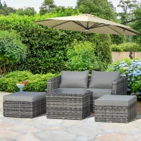 Outsunny Five Piece Rattan Armchair, Stool and Table Set - Mixed Grey(m-11)