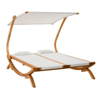 Outsunny Lettino Prendisole Chaise Longue, Sdraio da Giardino 2 Posti con Schienale Reclinabile 3 Livelli, Tetto e Cuscini, 210x155x175cm Beige(m-4)