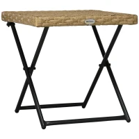 Outsunny Table basse pliable de jardin style cosy chic dim. 40L x 40l x 40H cm métal époxy résine tressée bois naturel(m-11)