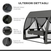 Outsunny Dondolo da Giardino 2 in 1 Convertibile in Letto con Cuscini e Zanzariera, 240x140x197 cm, Grigio(m-7)