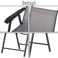 Outsunny Set 4 Sedie Pieghevoli da Esterni in Acciaio e Texteline Per Giardino Veranda Terrazzo, Grigio, 58 x 64 x 94cm(m-6)