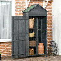 Outsunny Wooden Outdoor Storage Shed, Compact Utility Outdoor Tool Shed with Lockable Double Doors and Shelves, Dark Grey(m-2)
