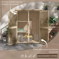 Outsunny Armario de Jardín 0,83 m² 127x65x168 cm con 2 Puertas de Persiana 2 Estantes 2 Asas y Techo Impermeable Natural(m-4)