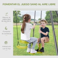 HOMCOM 3 en 1 Columpio de Metal para Niños +3 Años con Columpio Balancín y Escalera de Escalada 295x138x175 cm Verde y Gris(m-4)