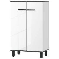 HOMCOM Armario de Baño Mueble Auxiliar de Baño con Puertas Estantes Ajustables y Sistema Anti-vuelco 60x34x94 cm Blanco Brillo(m-11)