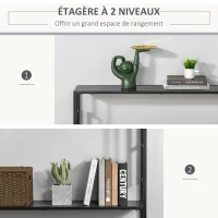 HOMCOM Table Console Table d'appoint Design Industriel dim. 106L x 23l x 76H cm étagère Acier Noir Panneaux Particules Bois Gris(m-5)